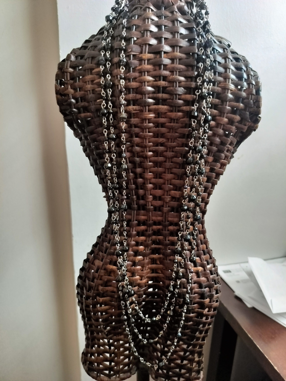 Layered Black and Silver Bead Chain Necklace - Women
